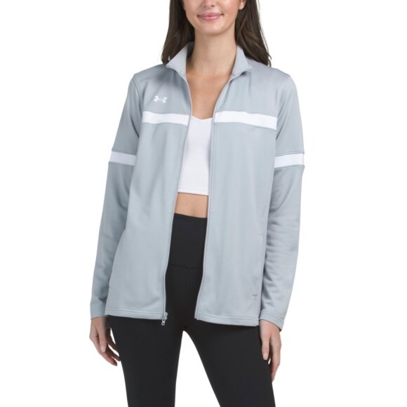 UNDER ARMOUR Mod Gray Knit With Contrast Piping Warm-up Jacket - Picture 1 of 2